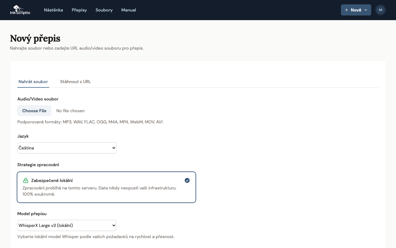 Formulář nového přepisu